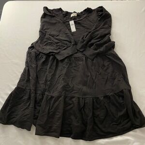 Anthropologie t.la Black Tiered Babydoll Sweatshirt Dress Plus Size 1X NWT